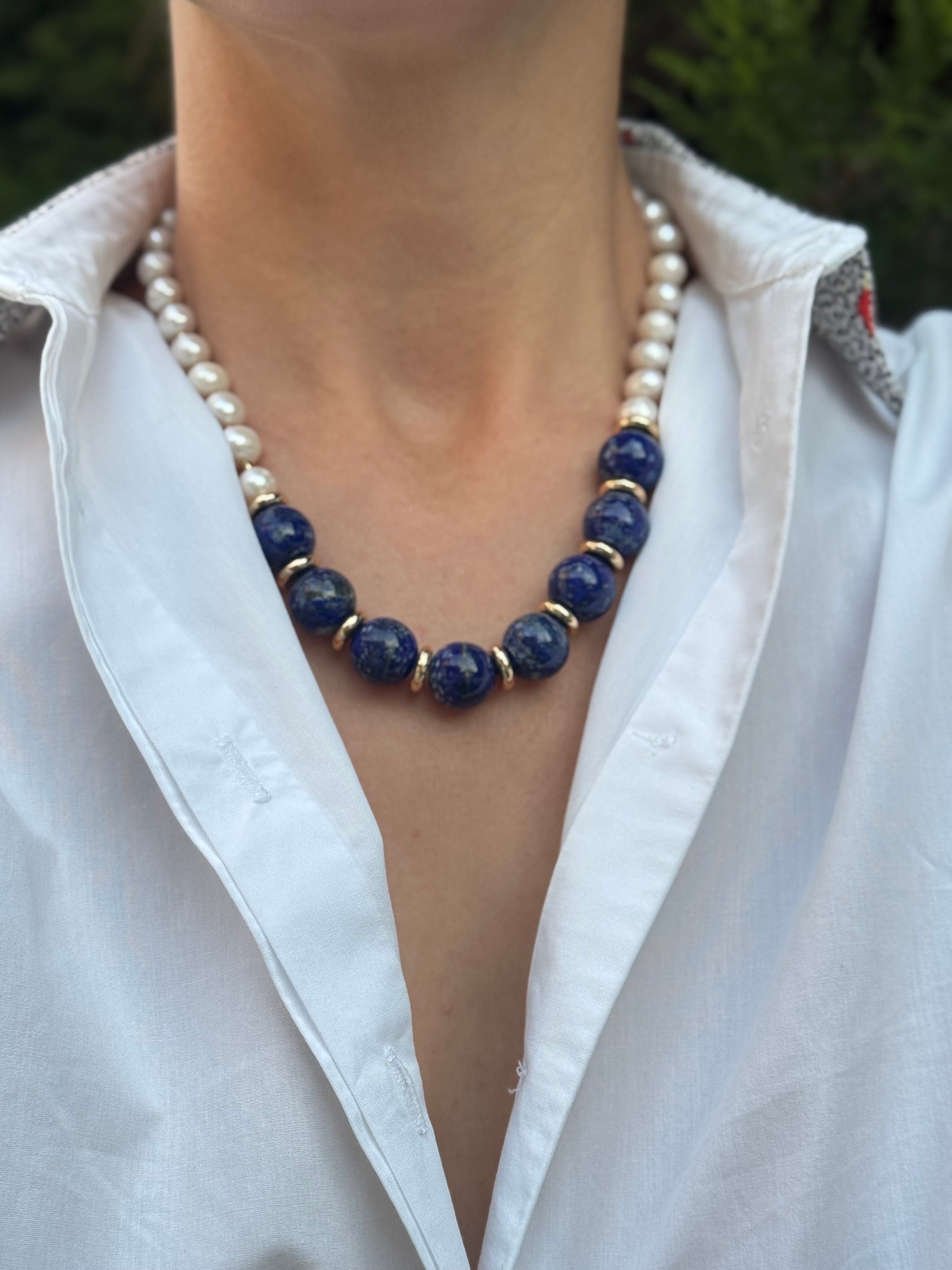Natural İnci & Lapis Lazuli Kolye
