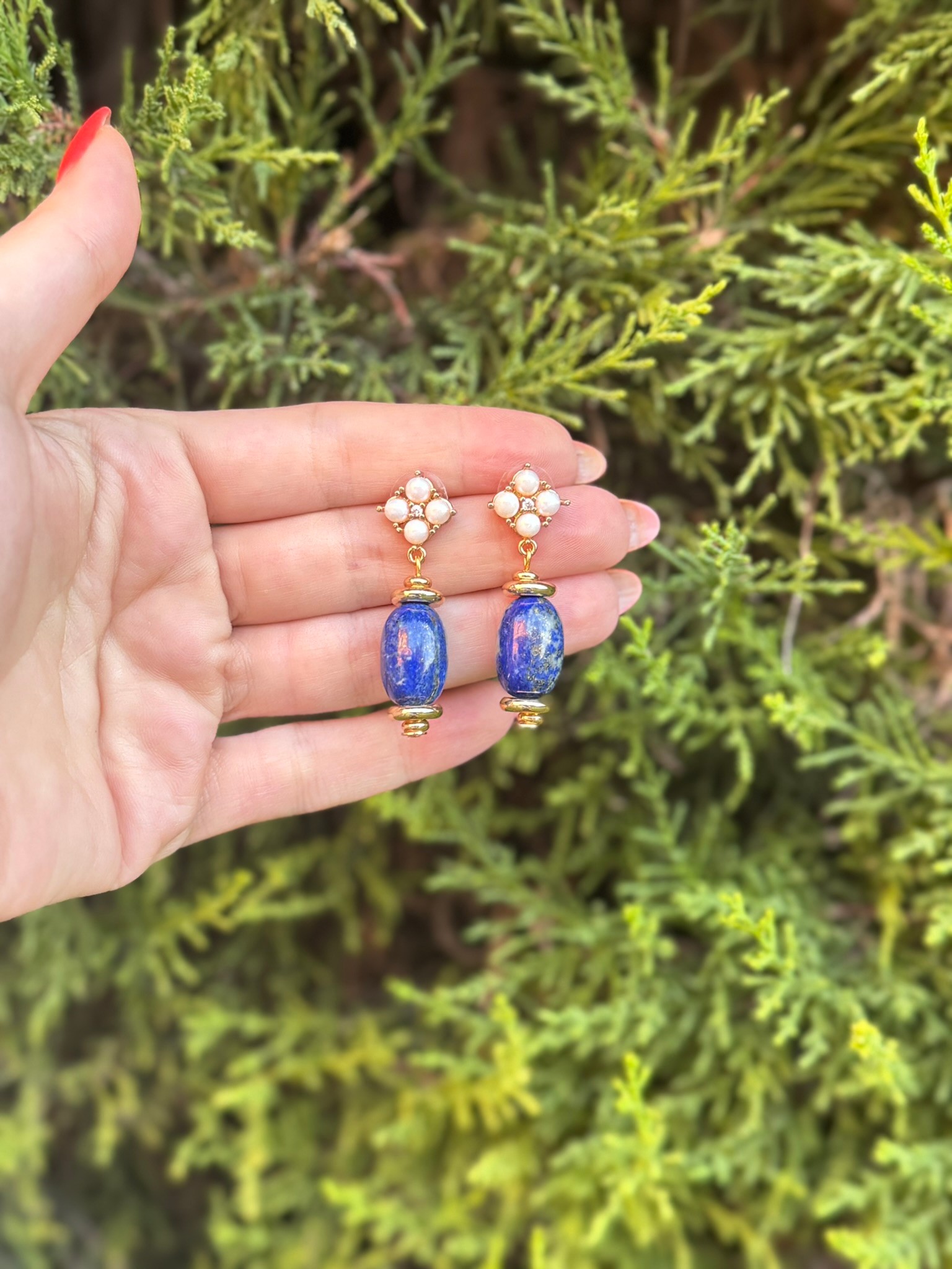 Lapis Lazuli İnci Küpe