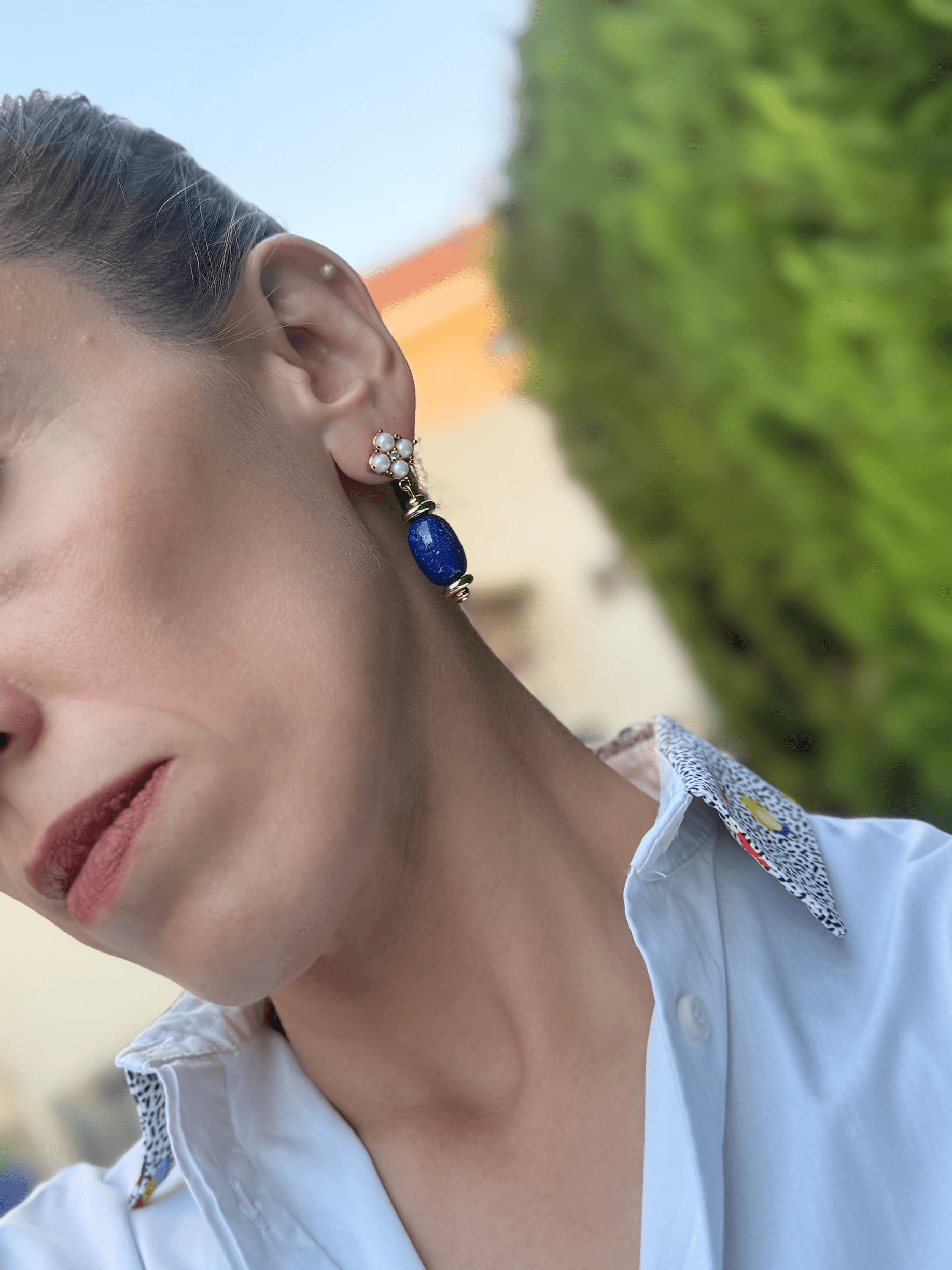 Lapis Lazuli İnci Küpe