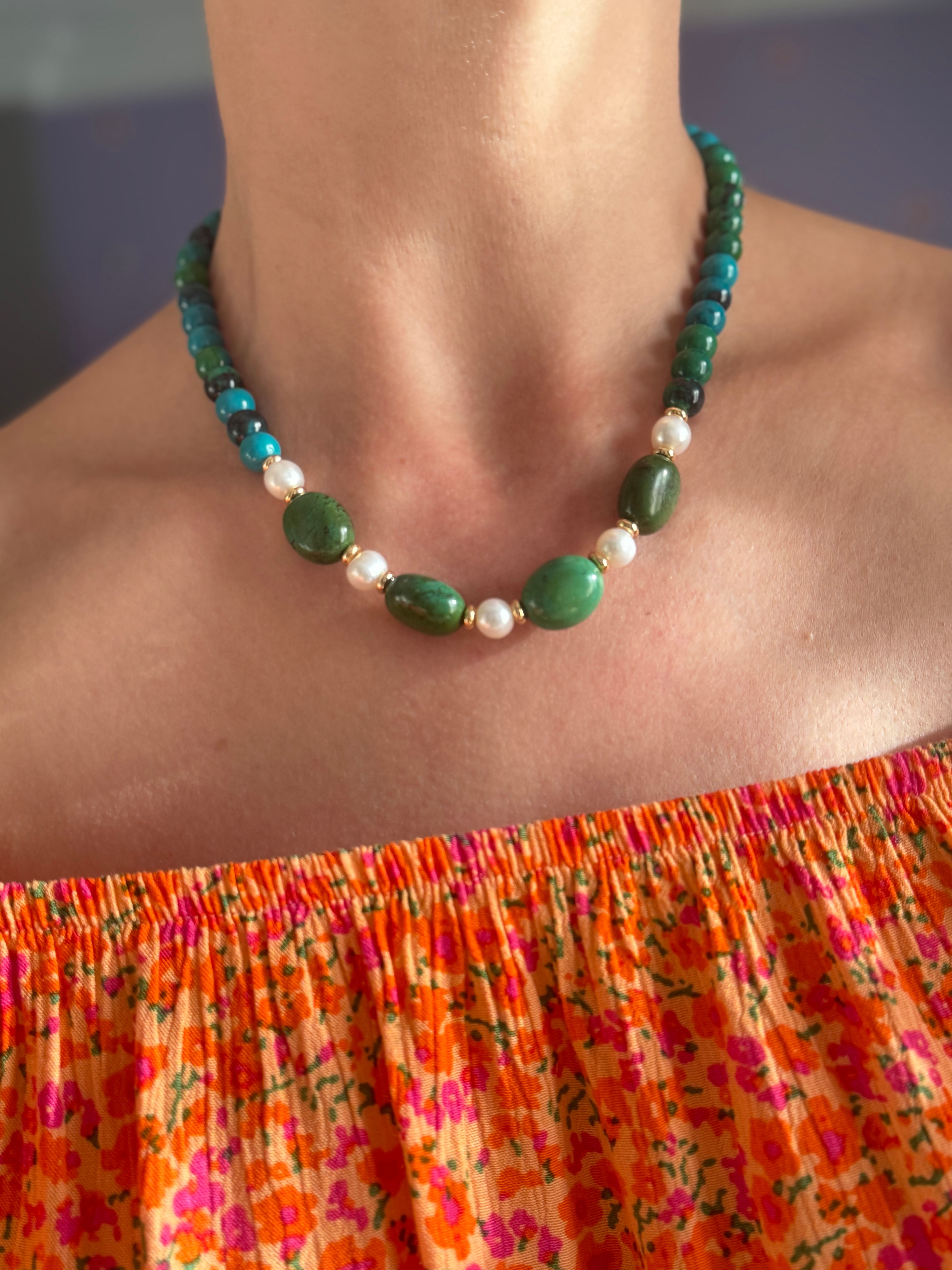 Turkuaz İnci Choker Kolye
