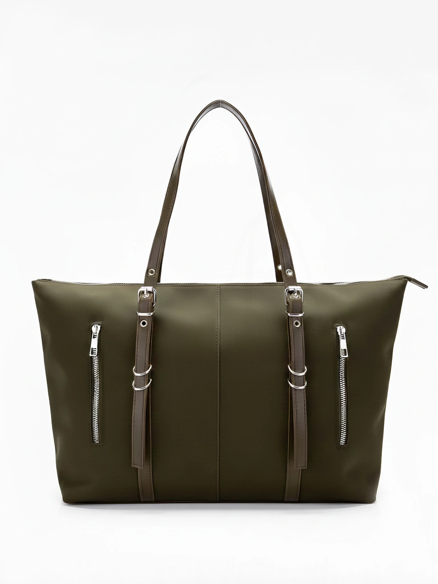 Kadın Şerit Detaylı El ve Omuz Çantası - Sasha - HAKİ