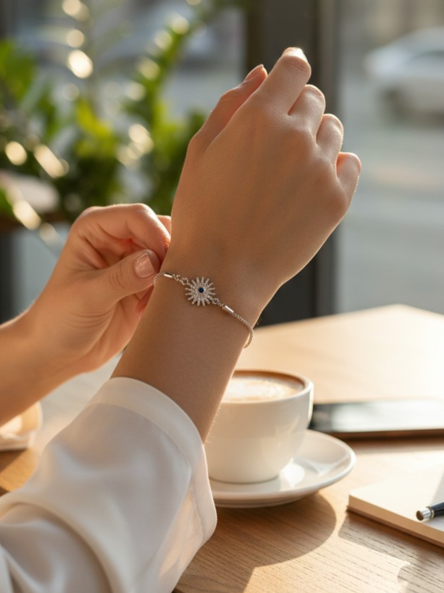 Taşlı Güneş Bileklik - MAVİ TAŞLI - SILVER