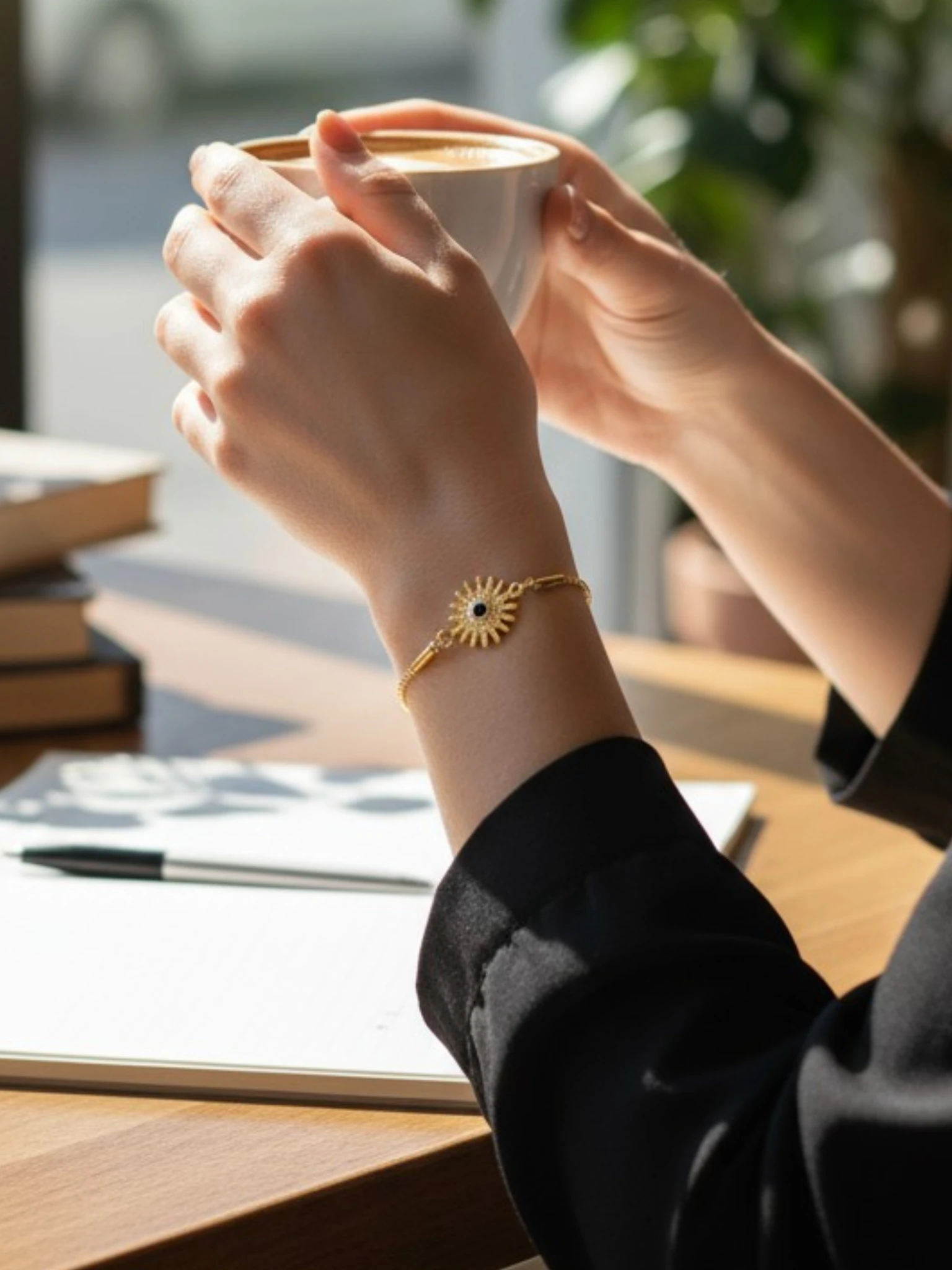 Taşlı Güneş Bileklik - MAVİ TAŞLI - GOLD