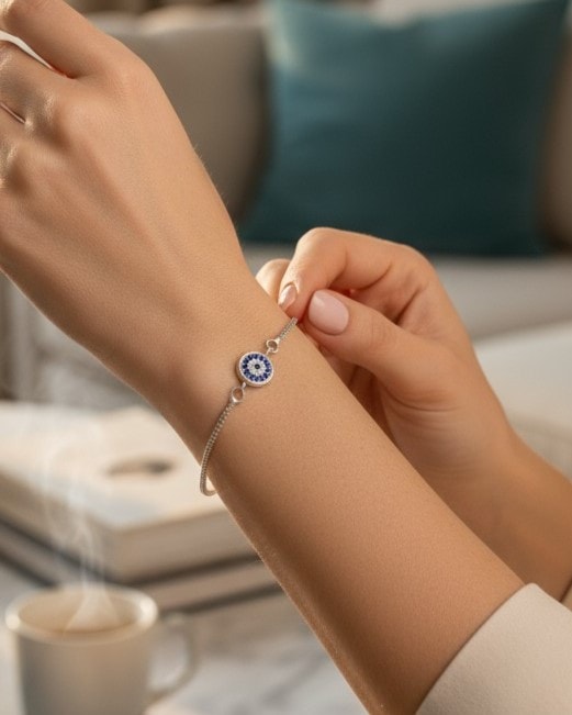 Nazar Boncuğu Taşlı Bileklik - SILVER