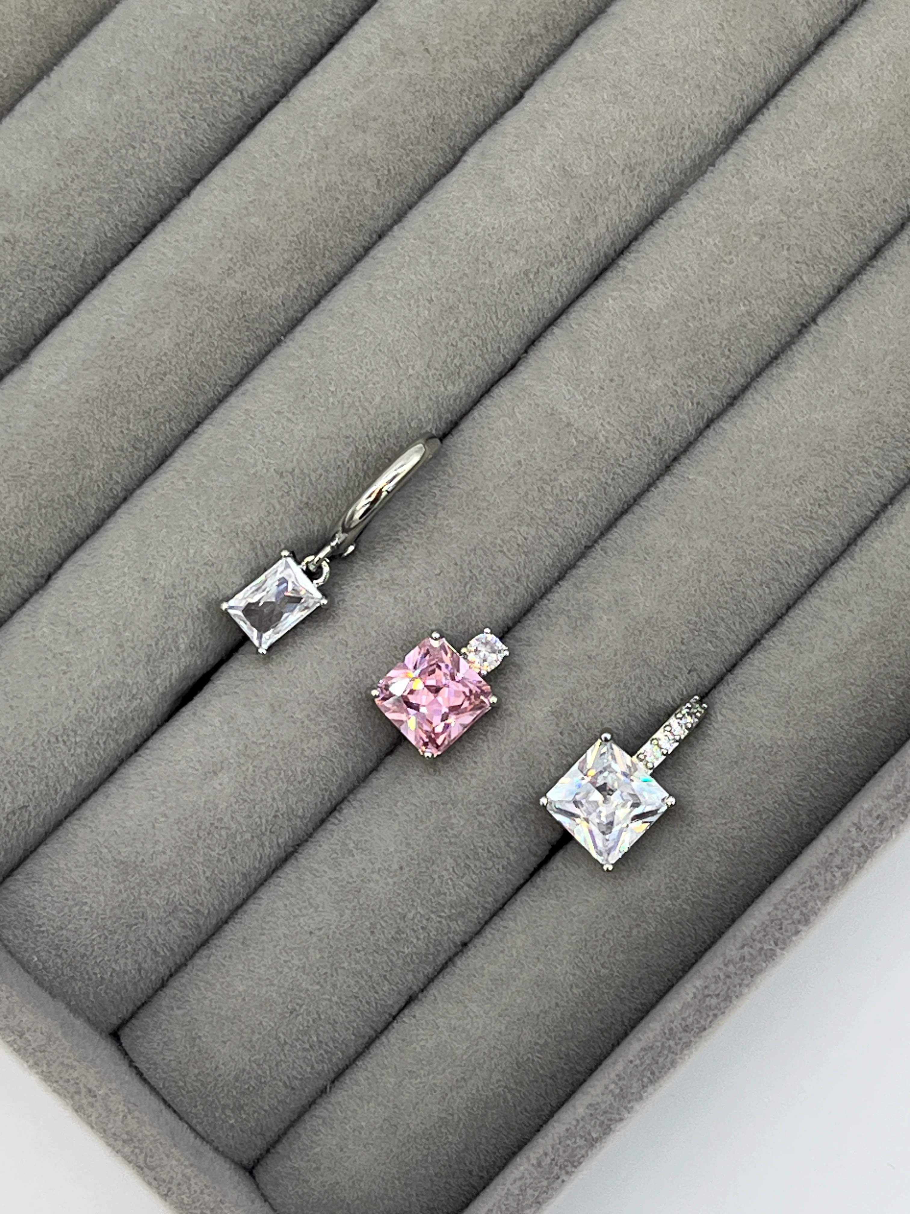 Kare taşlı 3'lü set küpe - SILVER