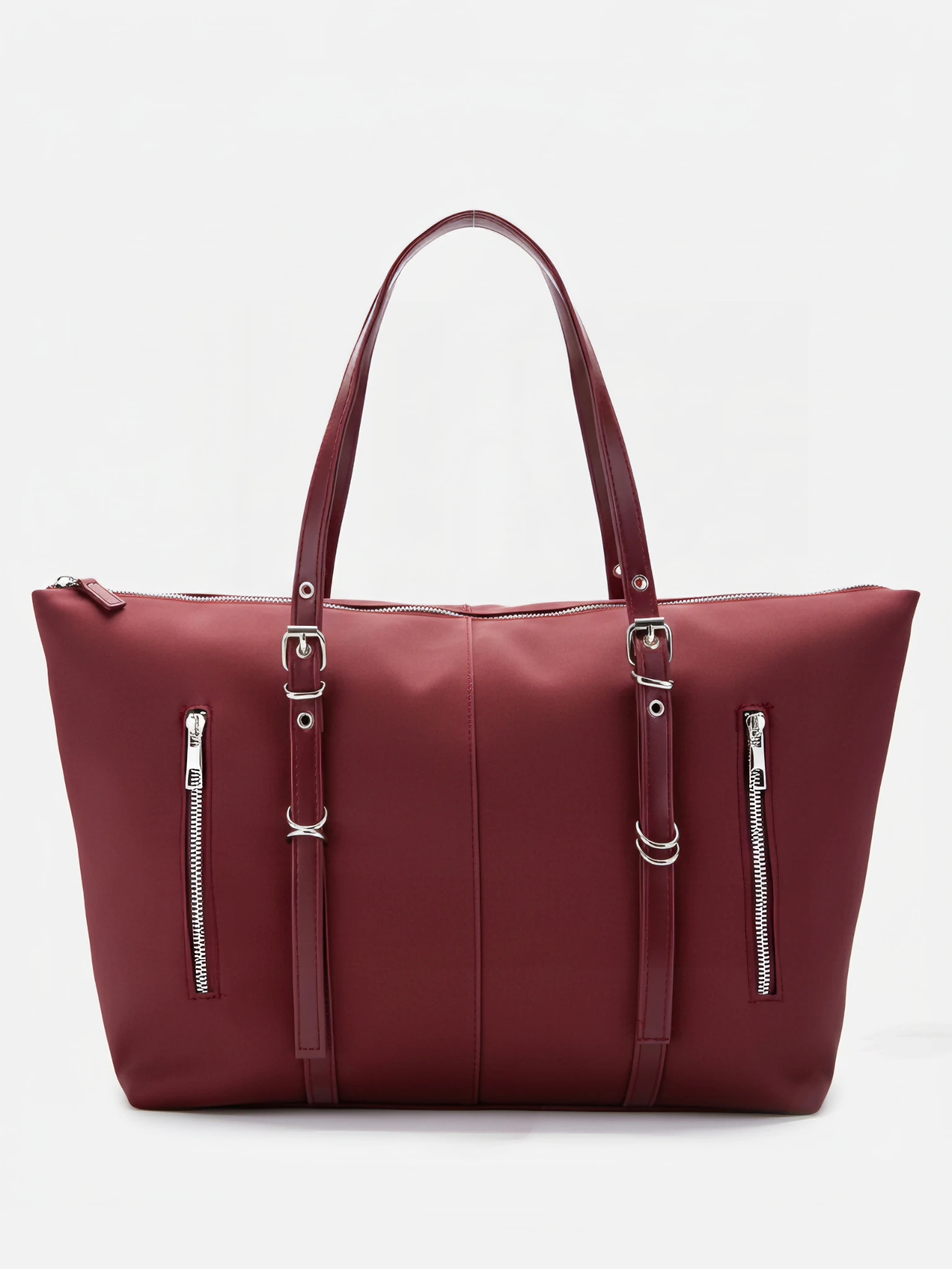 Kadın Şerit Detaylı El ve Omuz Çantası - Sasha - BORDO