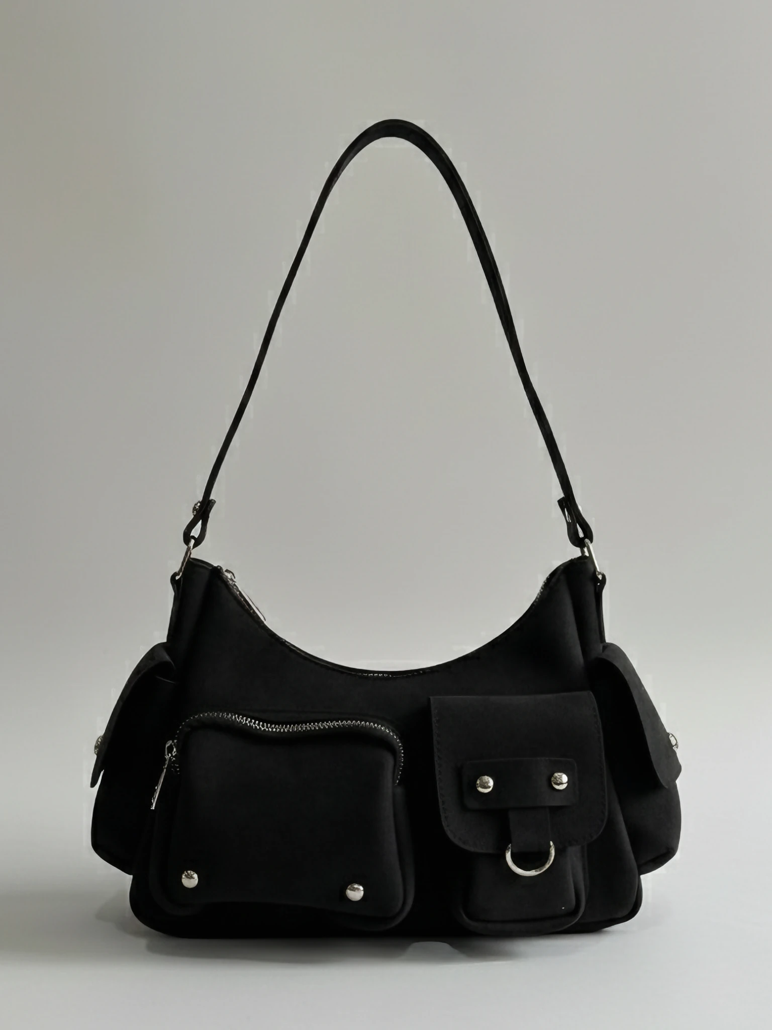 Kadın Çok Cepli Süet Omuz Çantası - Ema - SİYAH