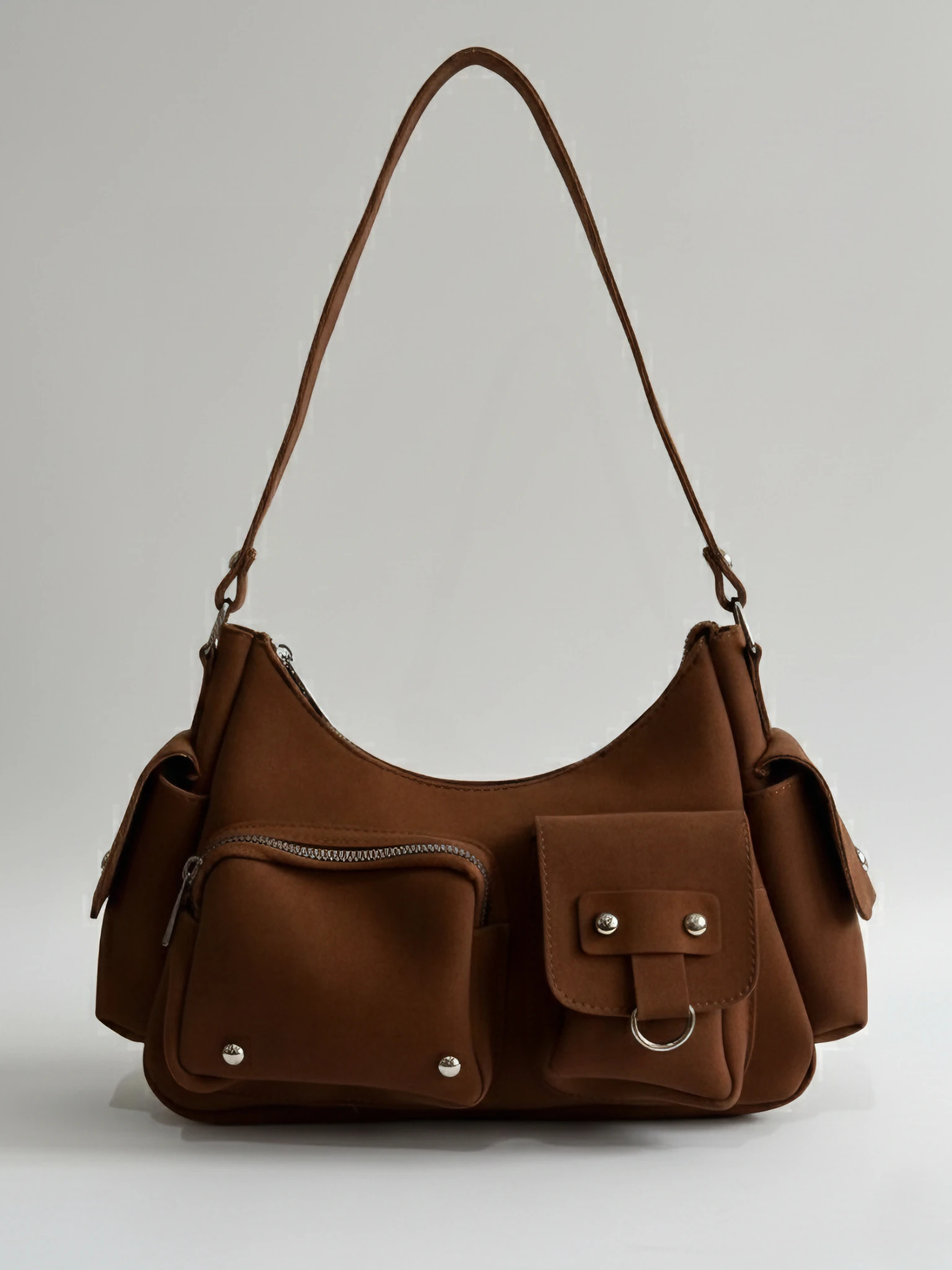 Kadın Çok Cepli Süet Omuz Çantası - Ema - TABA