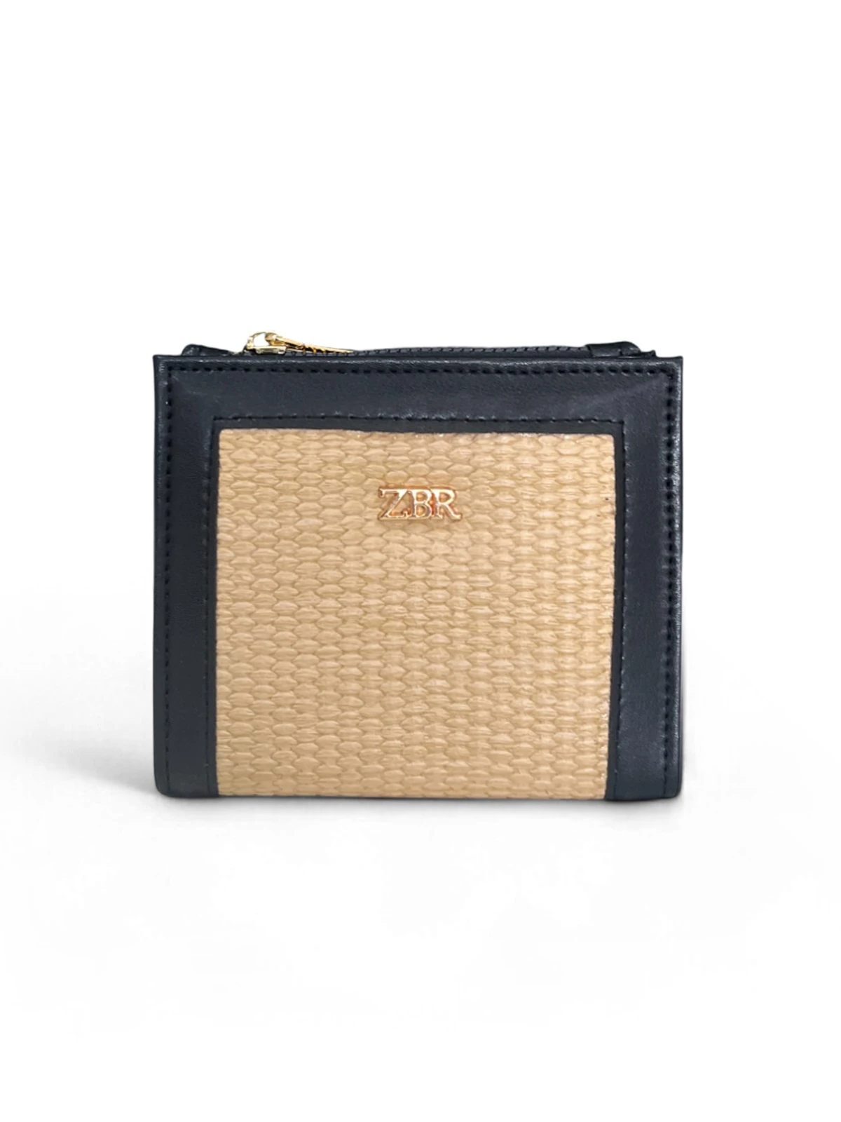 Hasır Detaylı Kare Kadın Cüzdan - ZBR - SİYAH