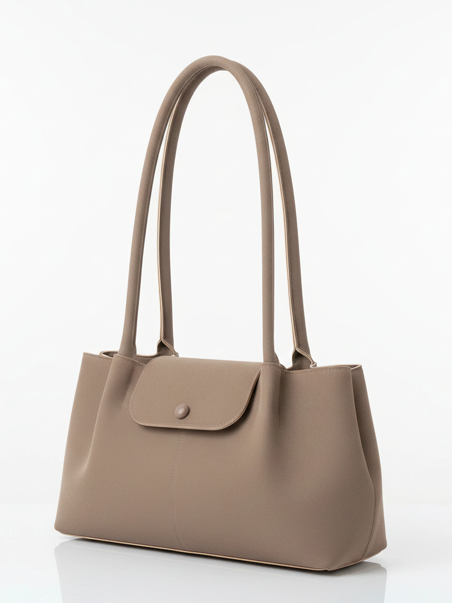 Kadın Çıtçıt Kapaklı Uzun askılı Süet Omuz Çantası - Mono - VİZON