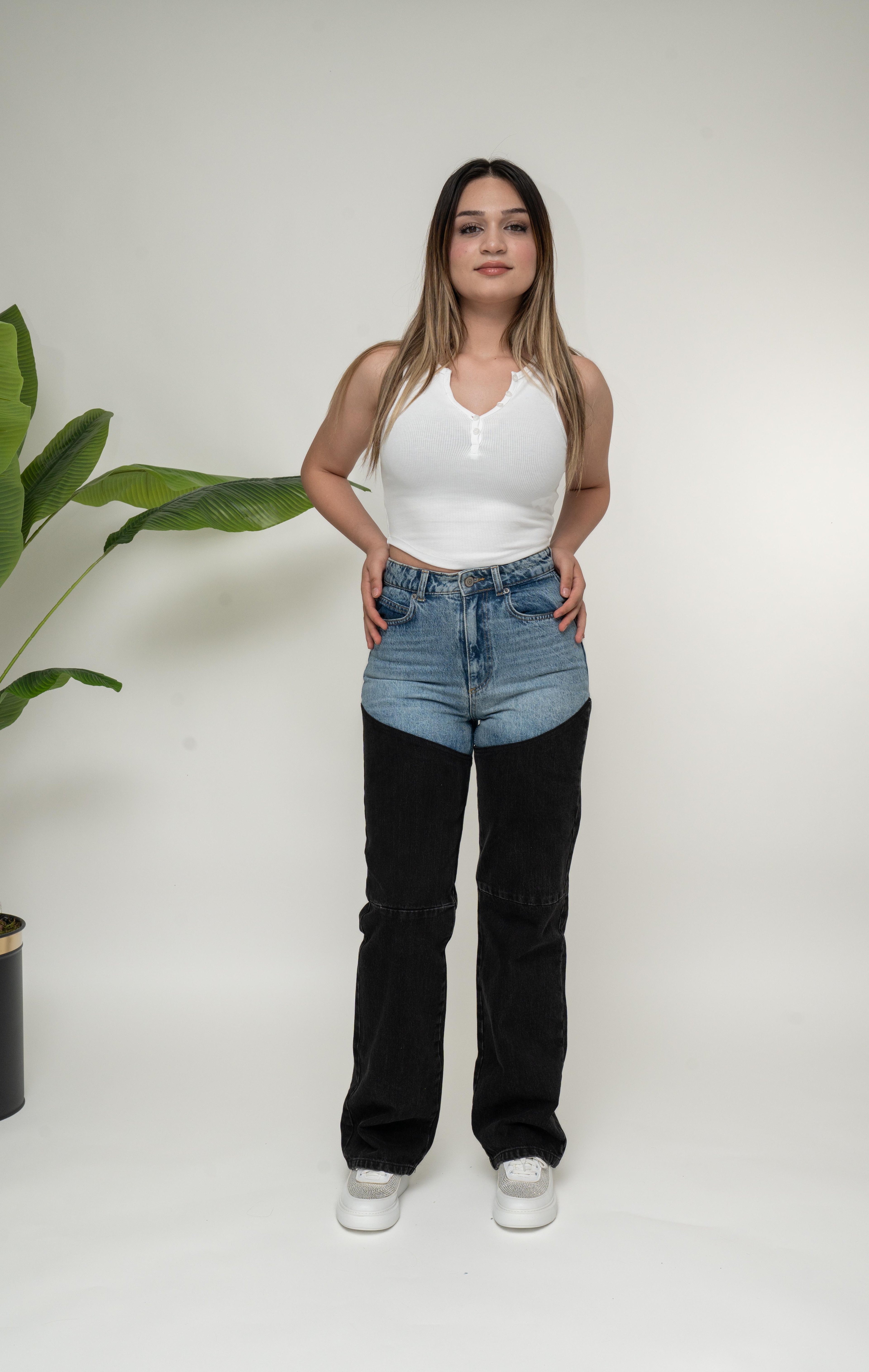 ÇİFT RENK ULTRA YÜKSEK BEL JEAN