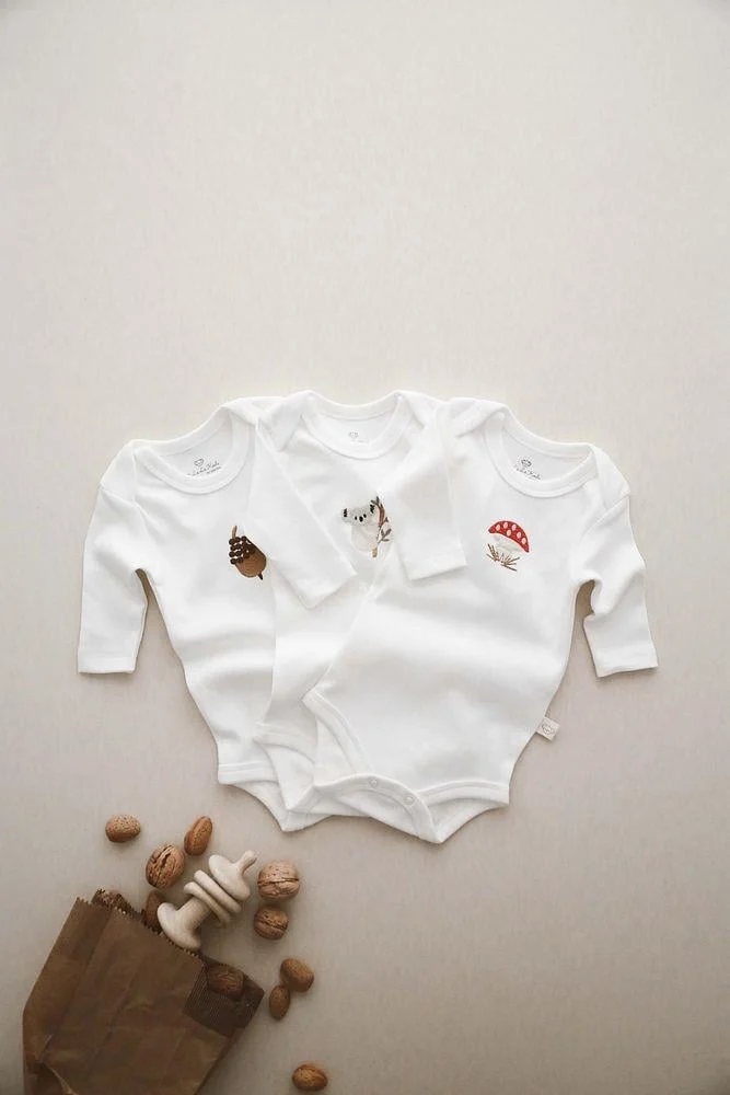 3lü Nakışlı Çıt Çıtlı Uzun Kollu Body-zıbın