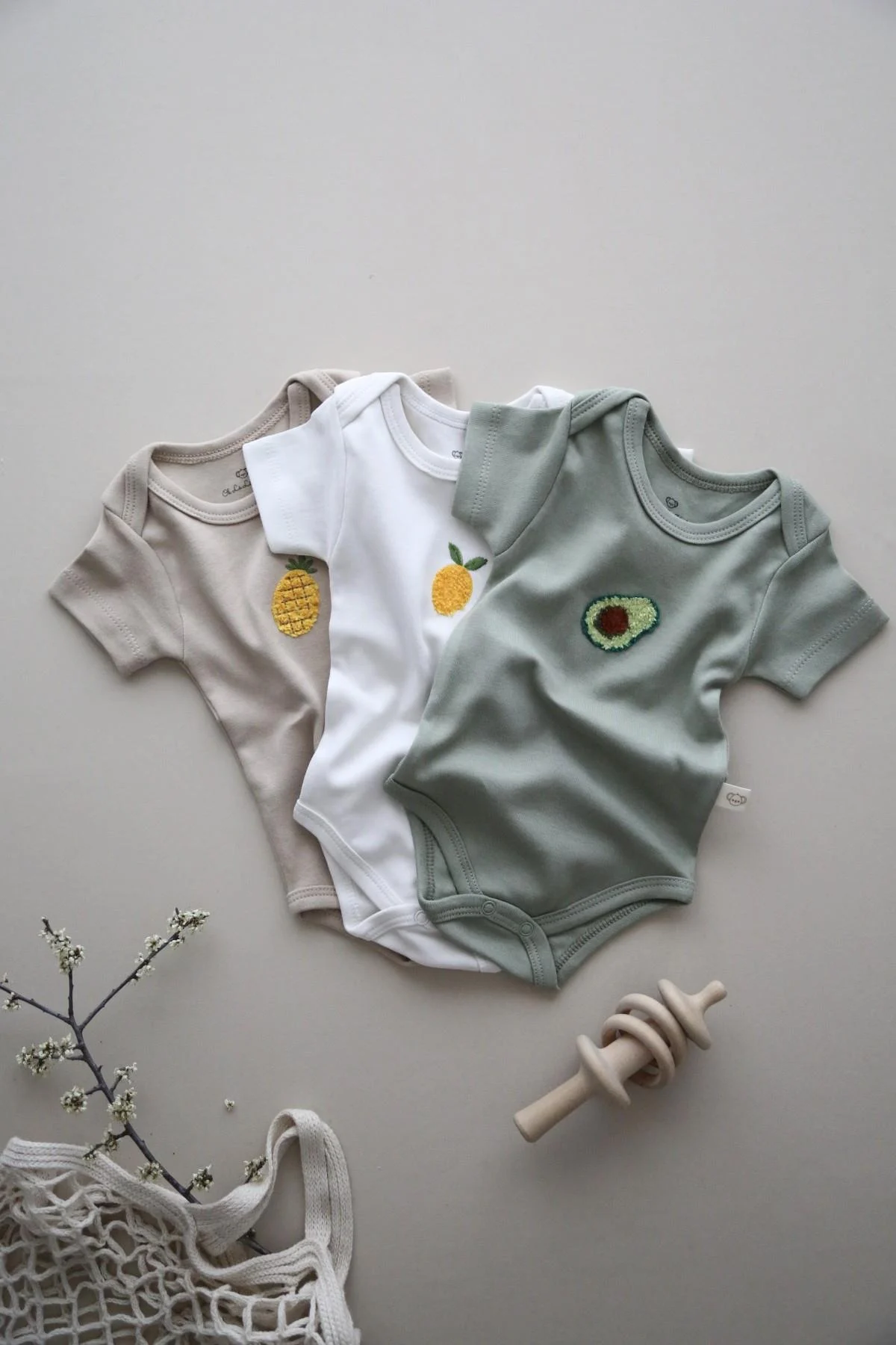 3lü Nakışlı Çıtçıtlı Kısa Kollu Body Zıbın