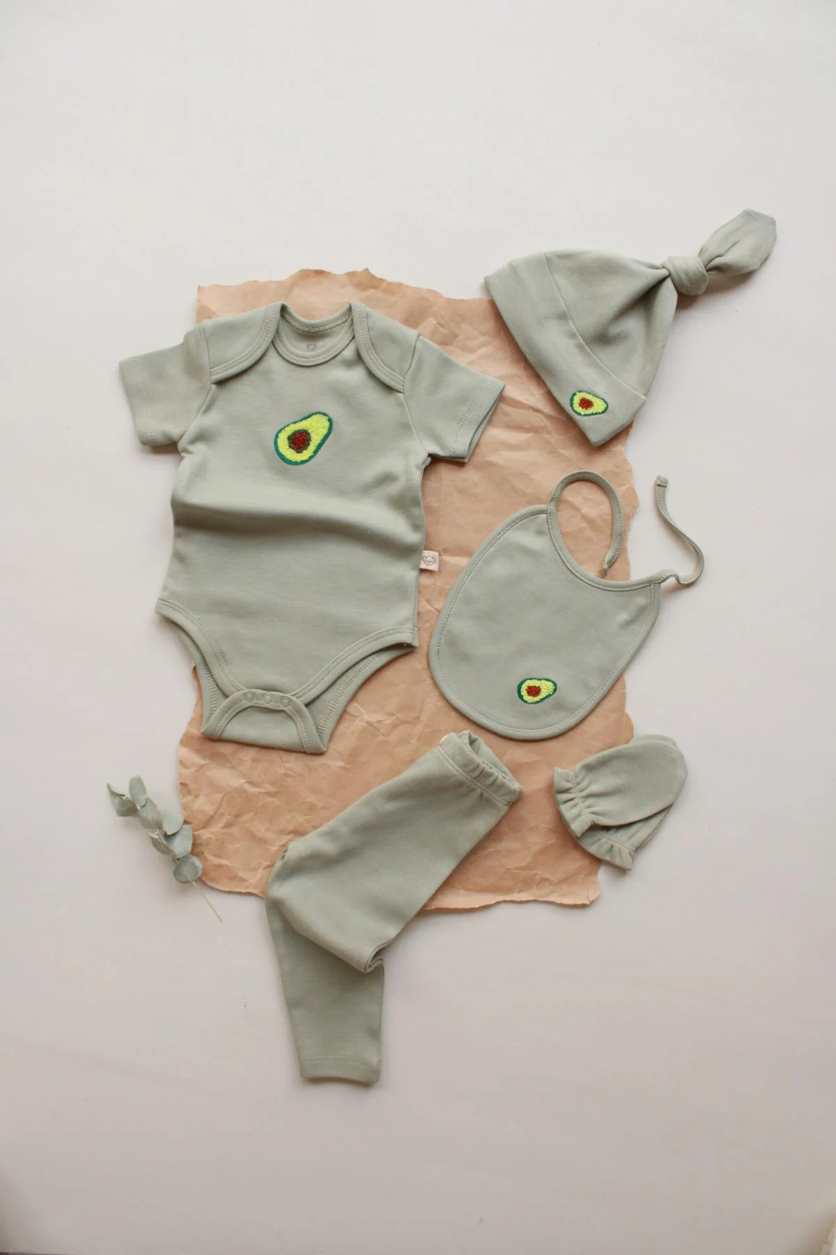 Avokado Nakışlı 5li Kısa Kollu Yenidoğan Set