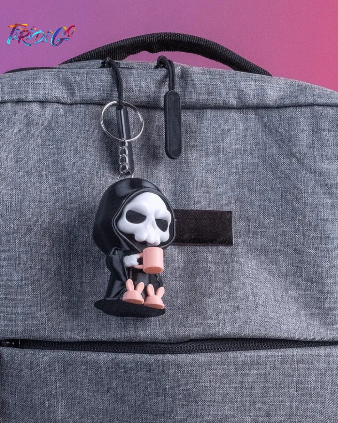 Kahve İçen Kuru Kafa Anahtarlık – Tiridigo 3D Baskı Gotik Figür 