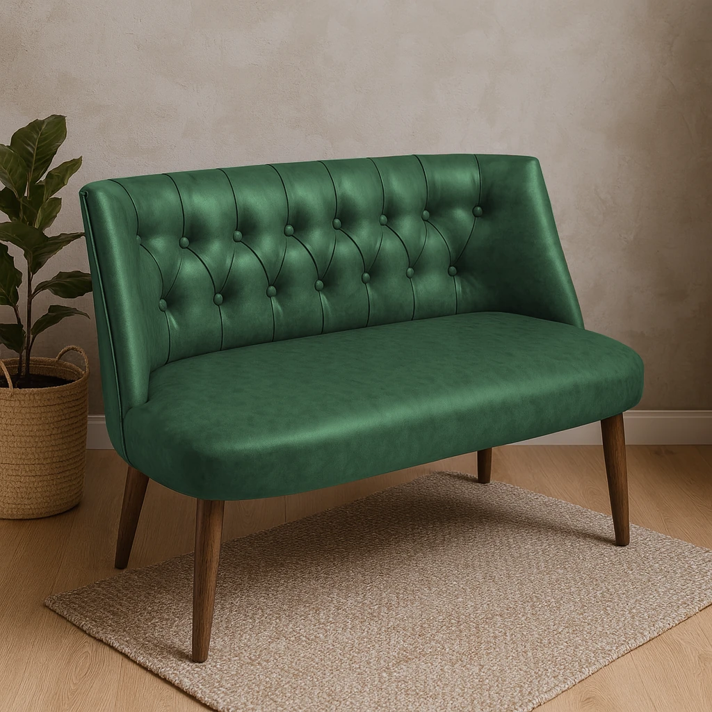 Milano İkili Modern Koltuk - Deri Kumaş - Ahşap Ayak - Yeşil