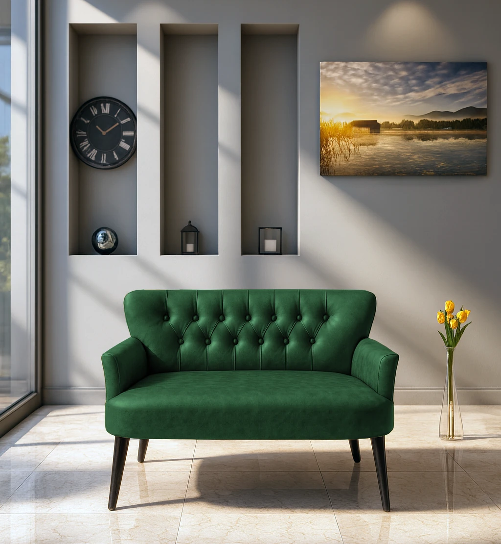 Roma İkili Koltuk - Deri Kumaş - Chester Tarzı - Ofis Koltuğu - Yeşil