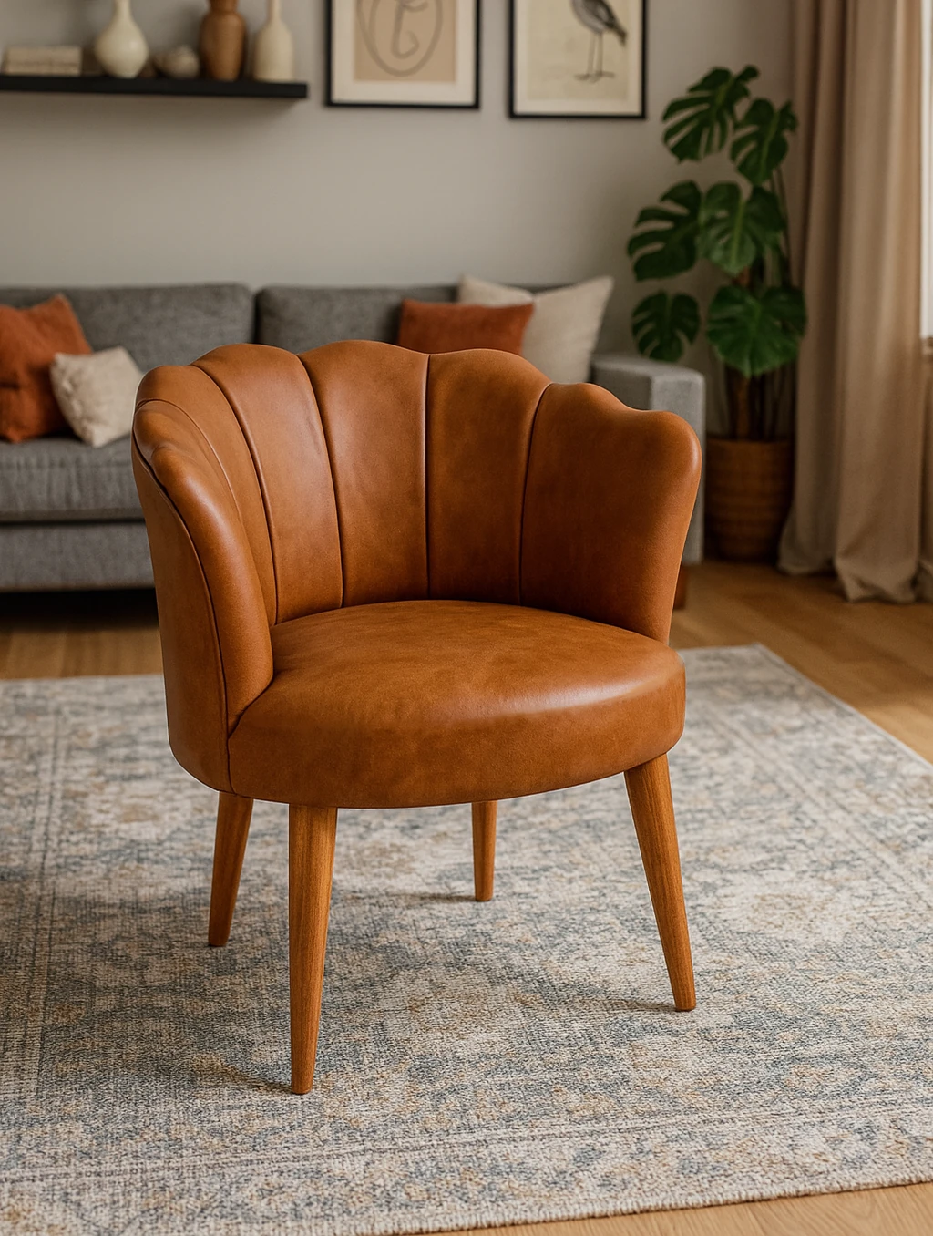 Papatya Deri Kumaş Modern Berjer Koltuk - Taba