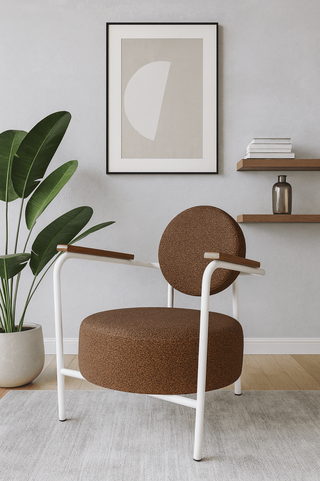 Venüs Beyaz - Soft Kumaş - Modern Metal Berjer Koltuk – Kahverengi