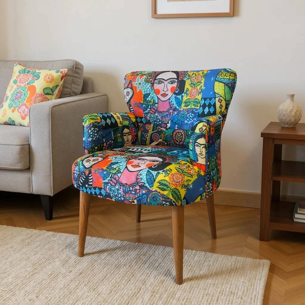 Roma Modern Tekli Koltuk Berjer - Dijital Baskılı Kumaş - Ahşap Ayak - Frida 1