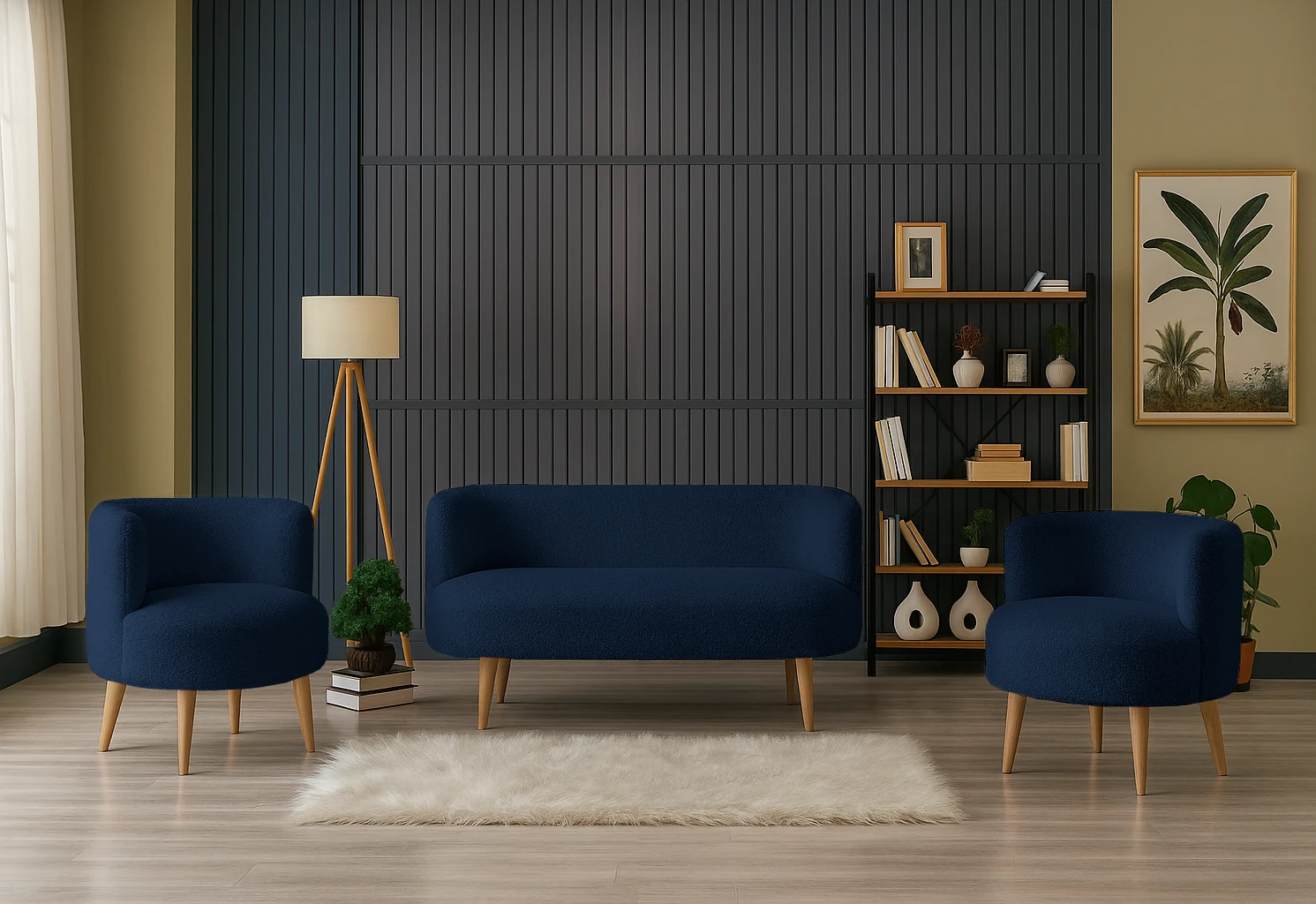 Sydney Modern Koltuk Takımı | Modern İskandinav Tarzı | Welsoft Yumuşak Kumaş | Lacivert
