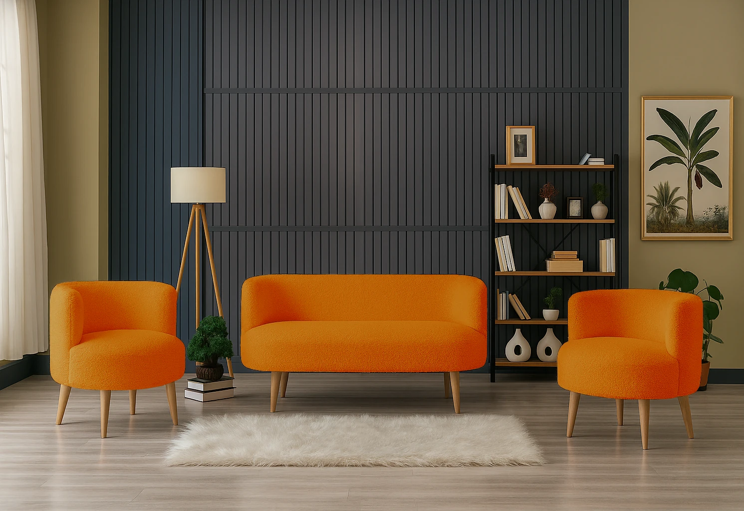 Sydney Modern Koltuk Takımı | Modern İskandinav Tarzı | Welsoft Yumuşak Kumaş | Turuncu