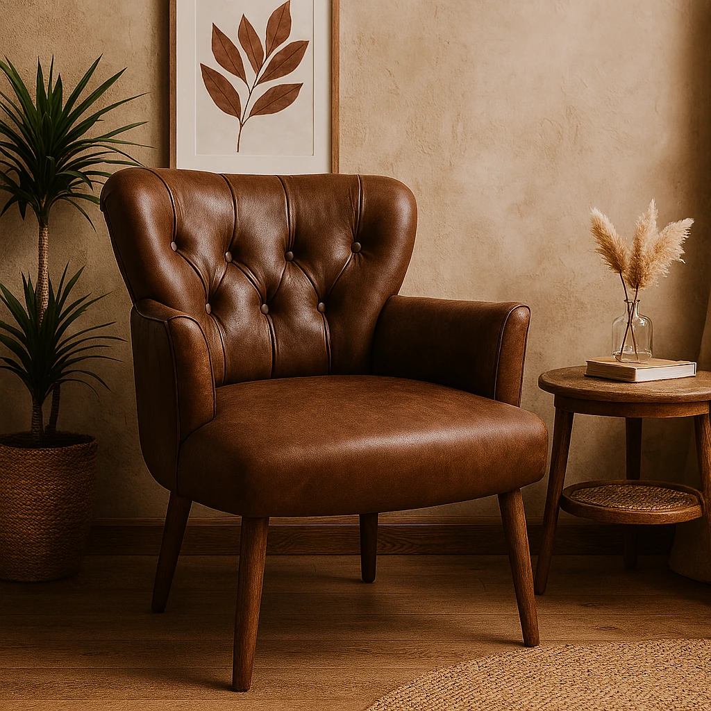 Roma - Deri Kumaş - Modern Berjer Koltuk - Acı Kahve