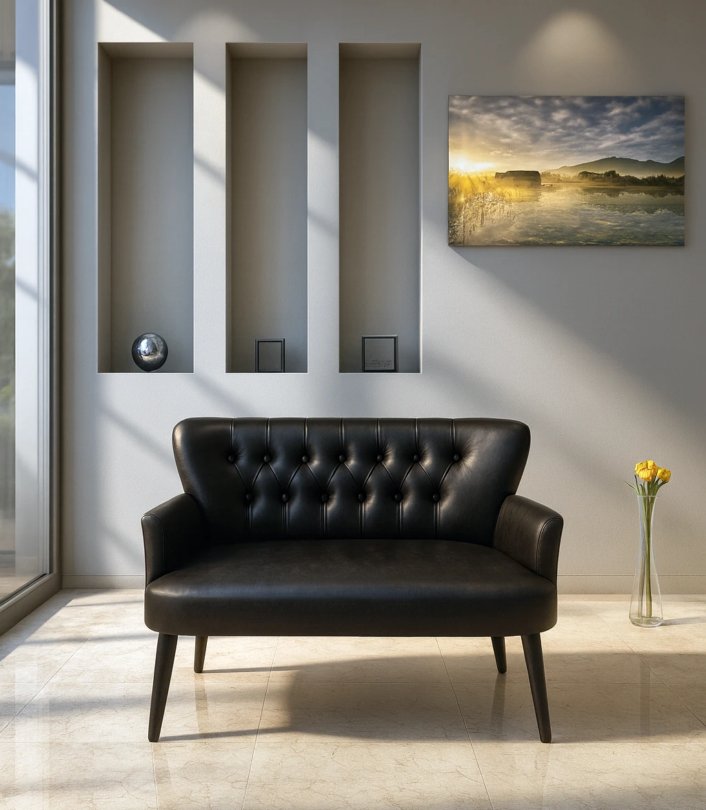 Roma İkili Koltuk - Deri Kumaş - Chester Tarzı - Ofis Koltuğu - Siyah