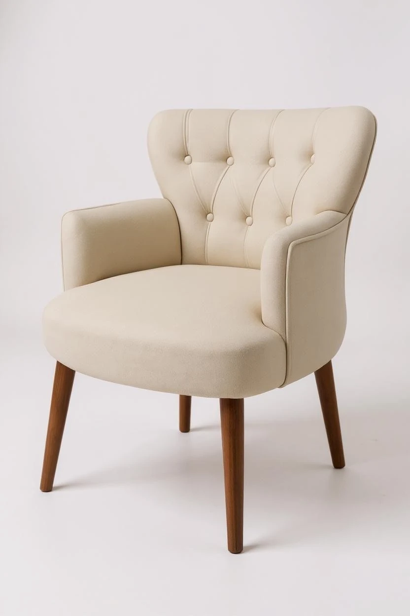 Roma - Babyface Kumaş - Modern Berjer Koltuk - Krem