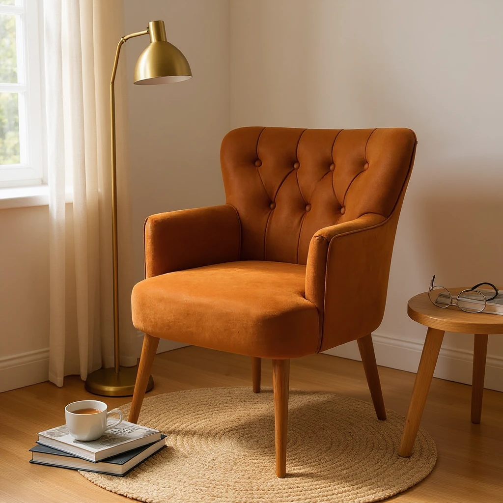 Roma - Babyface Kumaş - Modern Berjer Koltuk - Bakır