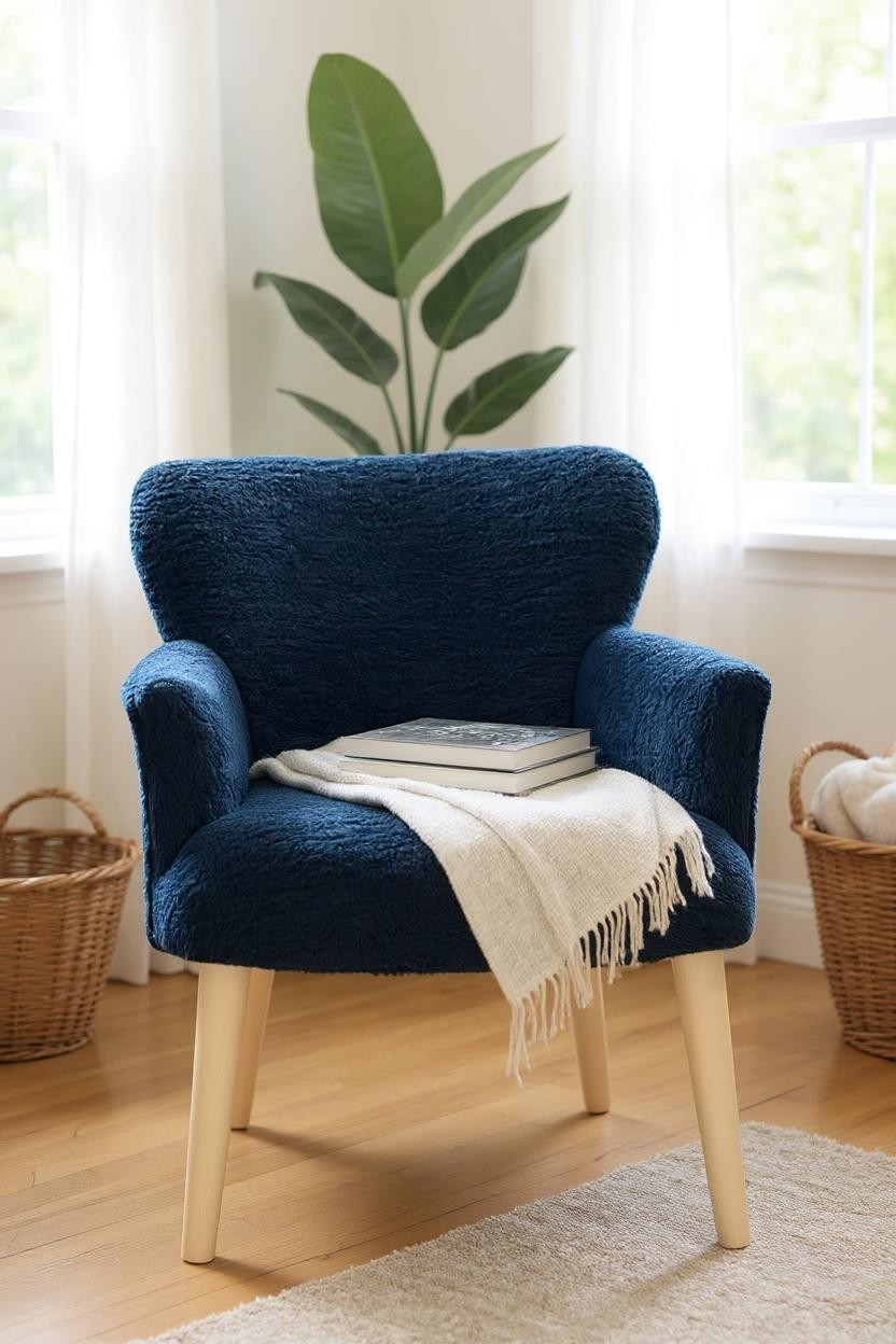 Roma - Welsoft Kumaş Berjer Koltuk - Modern Şık - Mavi