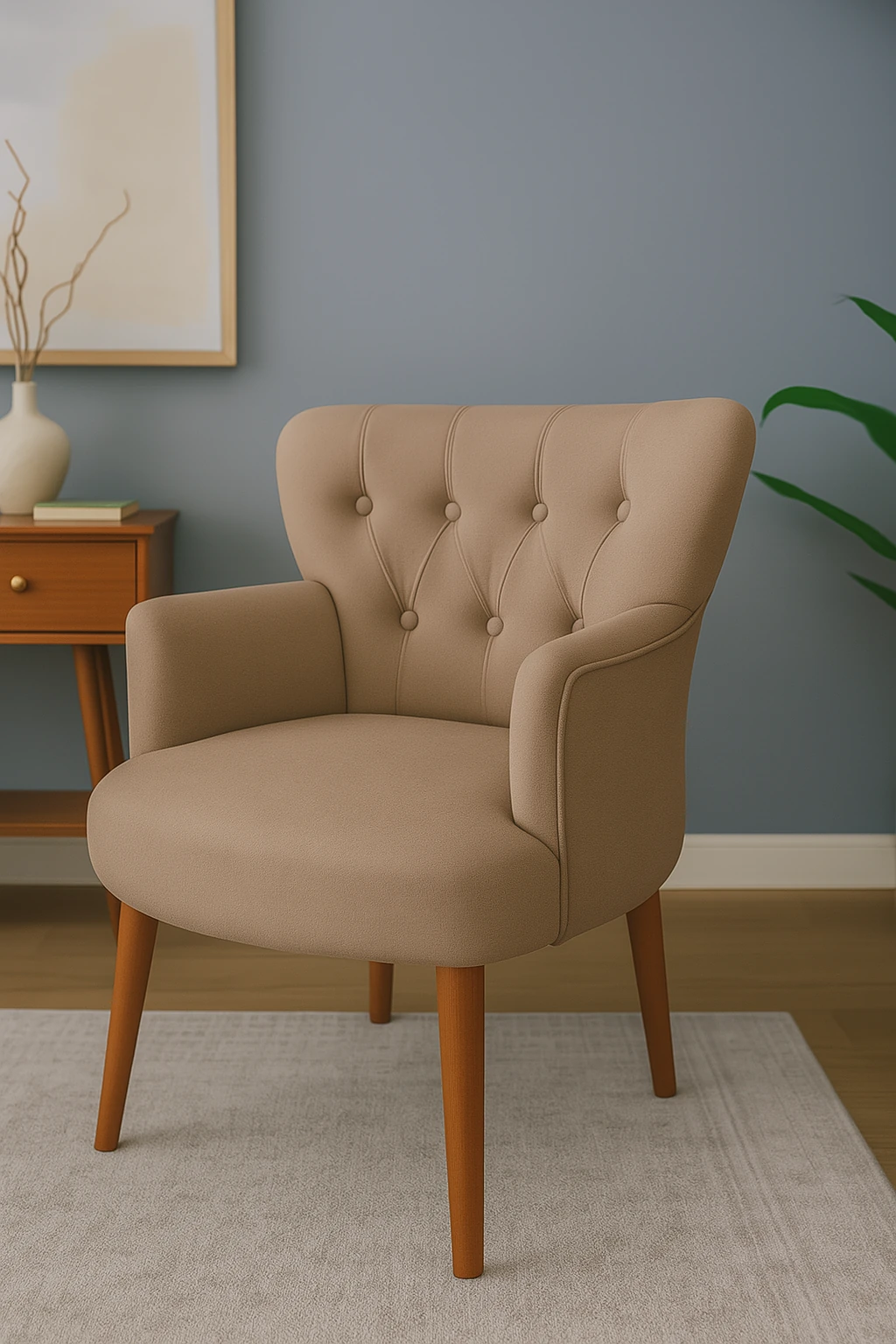 Roma - Babyface Kumaş - Modern Berjer Koltuk - Vizon