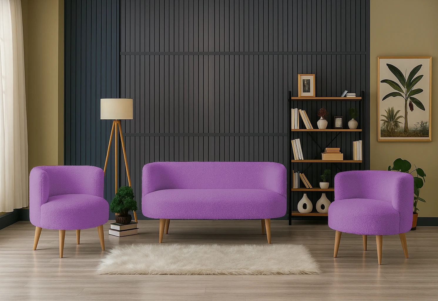 Sydney Modern Koltuk Takımı | Modern İskandinav Tarzı | Welsoft Yumuşak Kumaş | Lila
