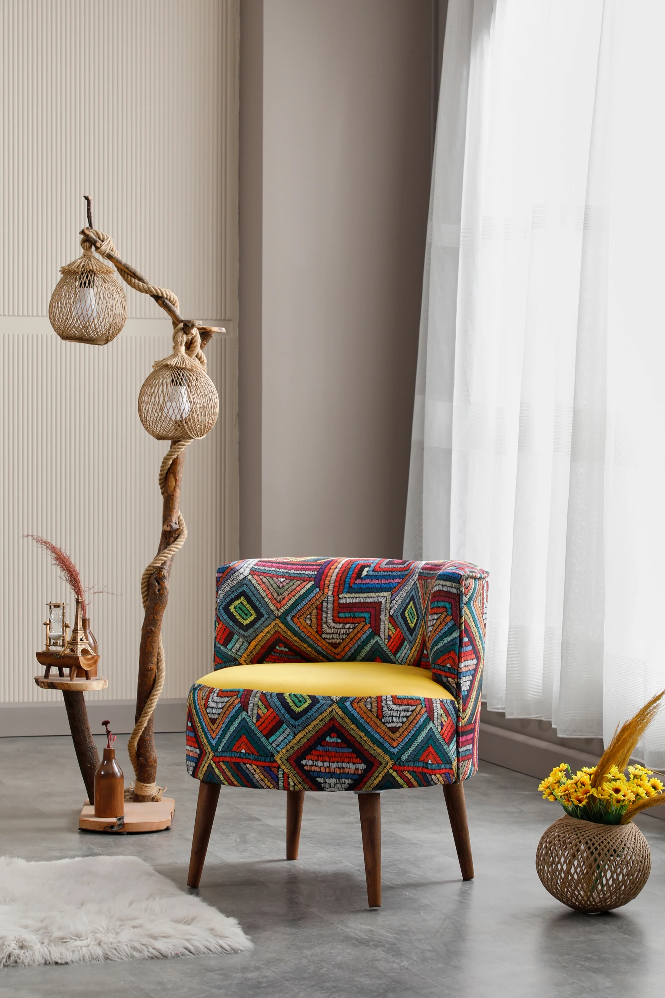 Sydney Dijital Baskı Kumaş Modern Berjer - Sarı