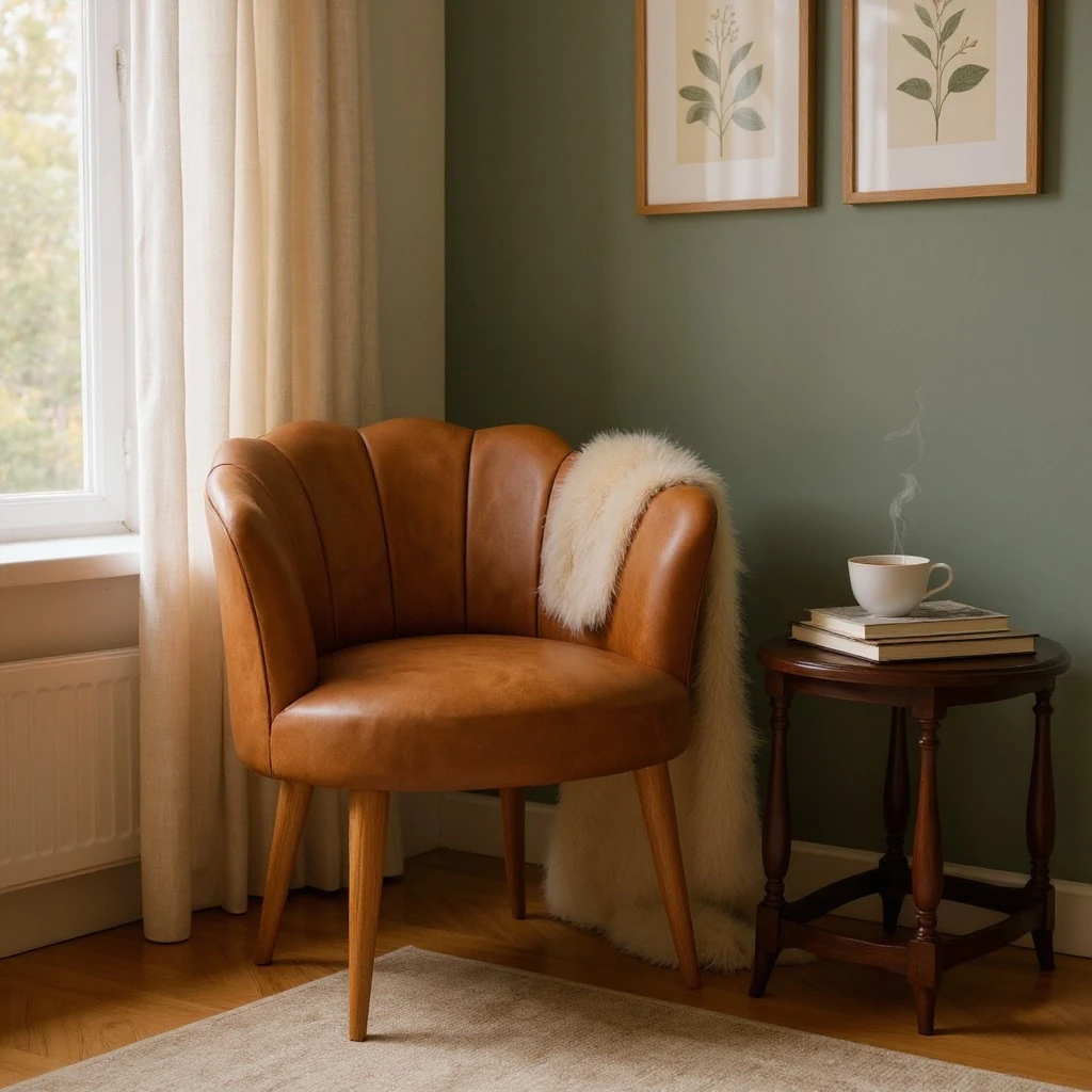 Papatya Deri Kumaş Modern Berjer Koltuk - Taba