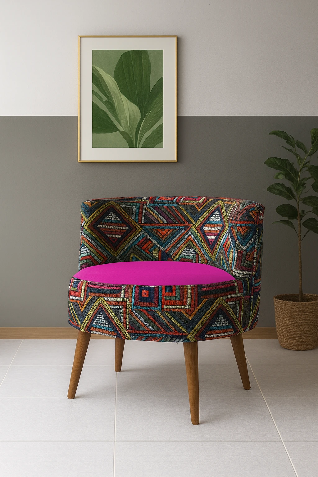 Sydney Dijital Baskı Kumaş Modern Berjer - Fuşya