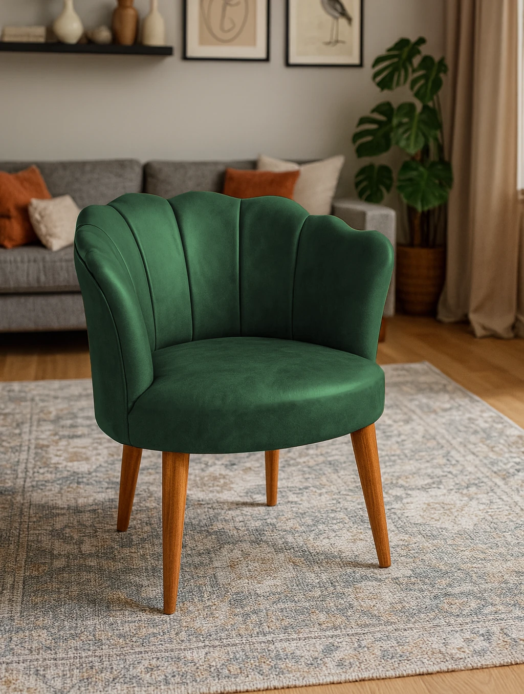 Papatya Deri Kumaş Modern Berjer Koltuk - Yeşil