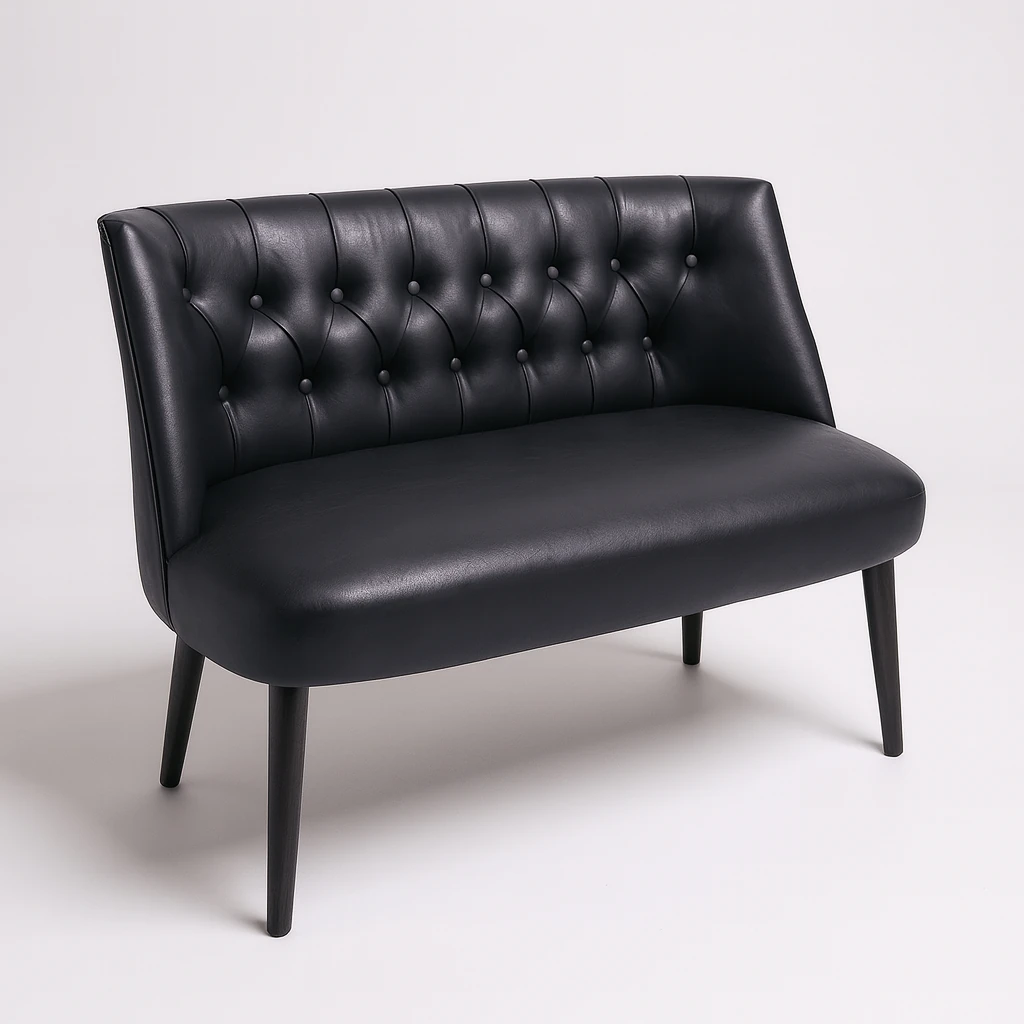 Milano İkili Modern Koltuk - Deri Kumaş - Ahşap Ayak - Siyah