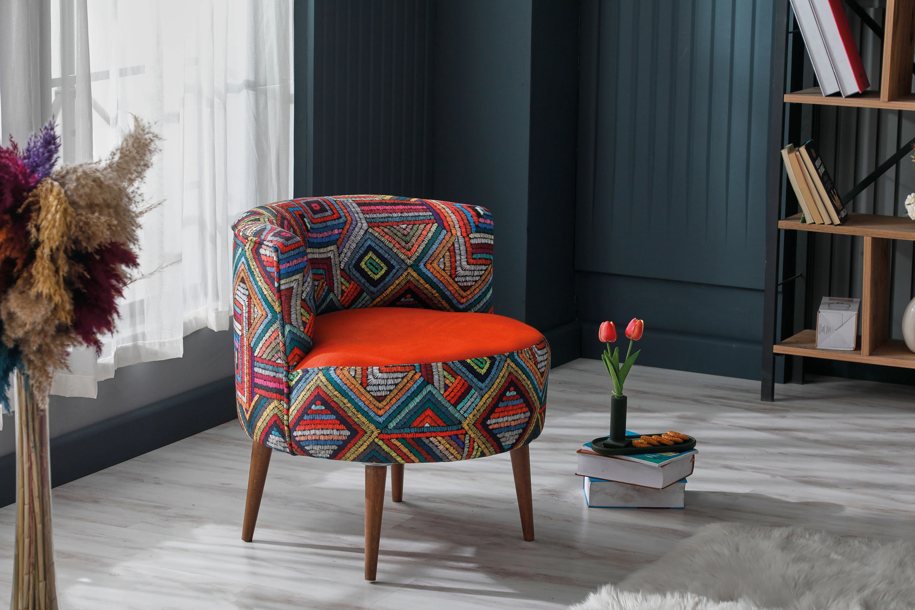 Sydney Dijital Baskı Kumaş Modern Berjer - Turuncu