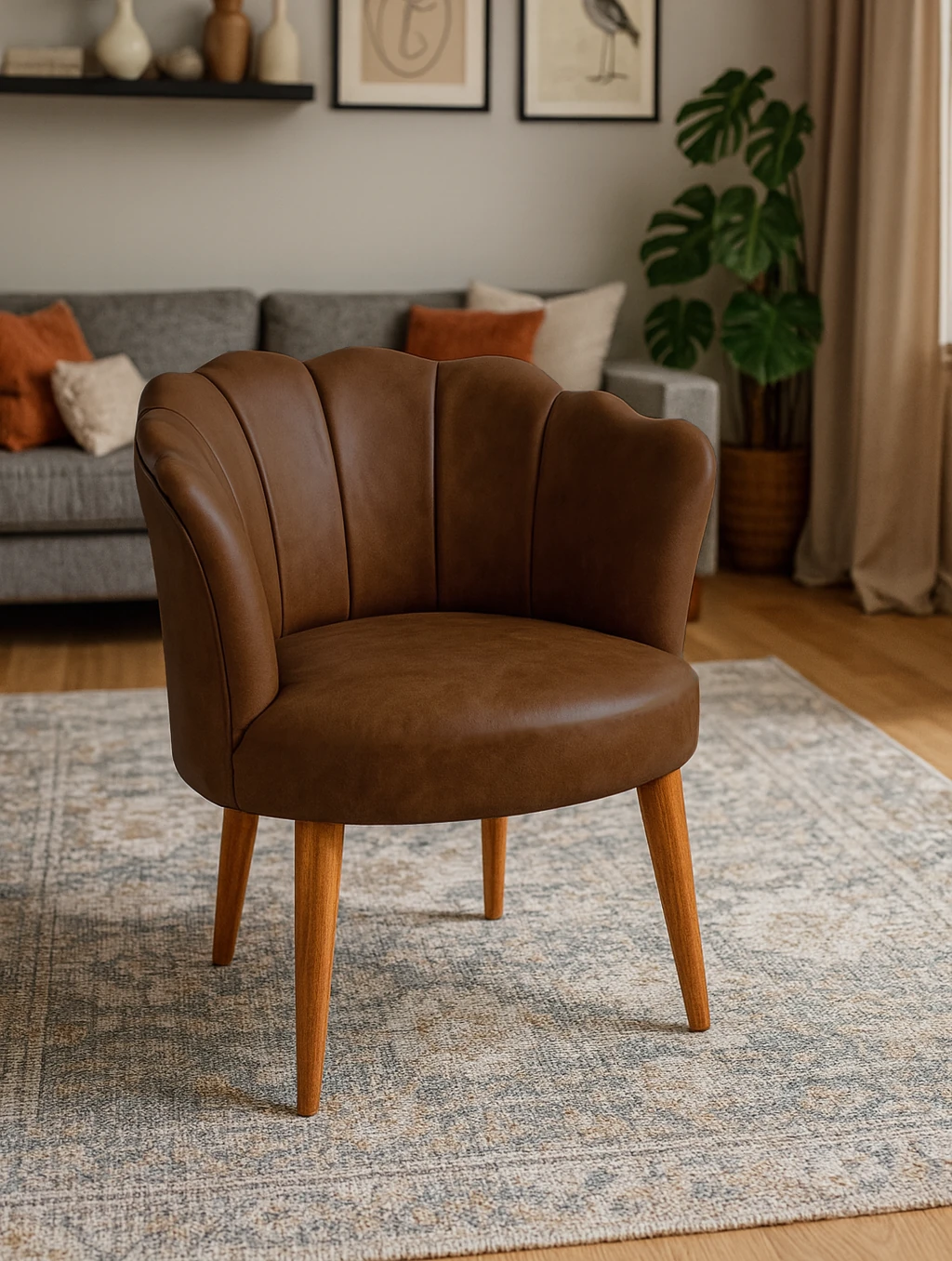 Papatya Deri Kumaş Modern Berjer Koltuk - Acı Kahve