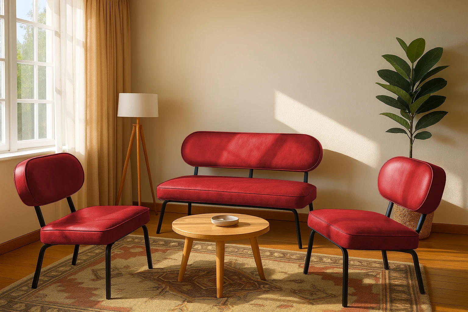 Luna Modern Ev & Ofis Koltuk Takımı | Deri Kumaş | Kırmızı