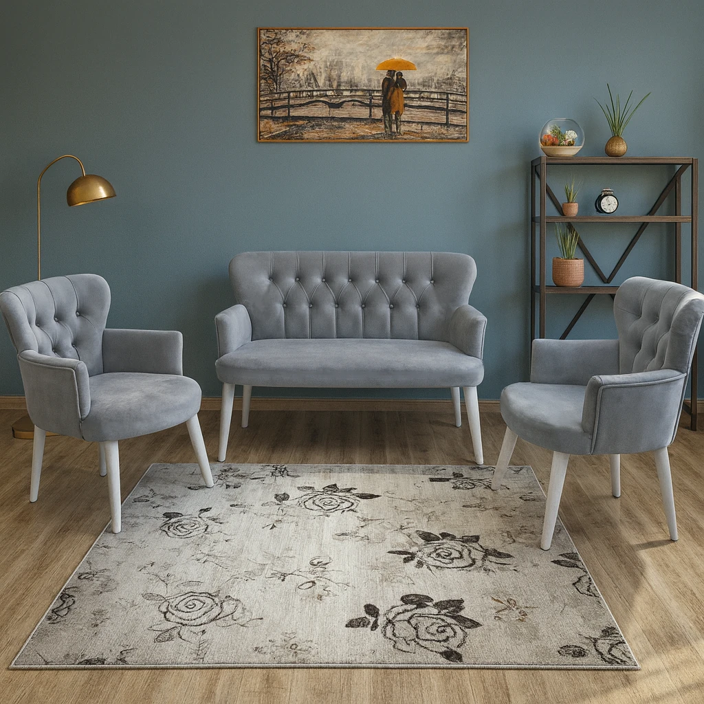 Çay Seti Koltuk Takımı - Babyface Kumaş - Modern Balkon Takımı - Açık Gri