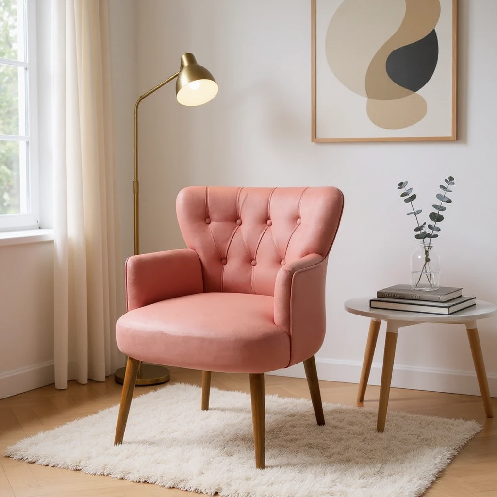 Roma - Babyface Kumaş - Modern Berjer Koltuk - Gül Kurusu