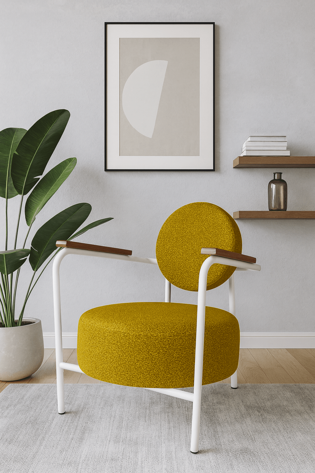 Venüs Beyaz - Soft Kumaş - Modern Metal Berjer Koltuk – Sarı
