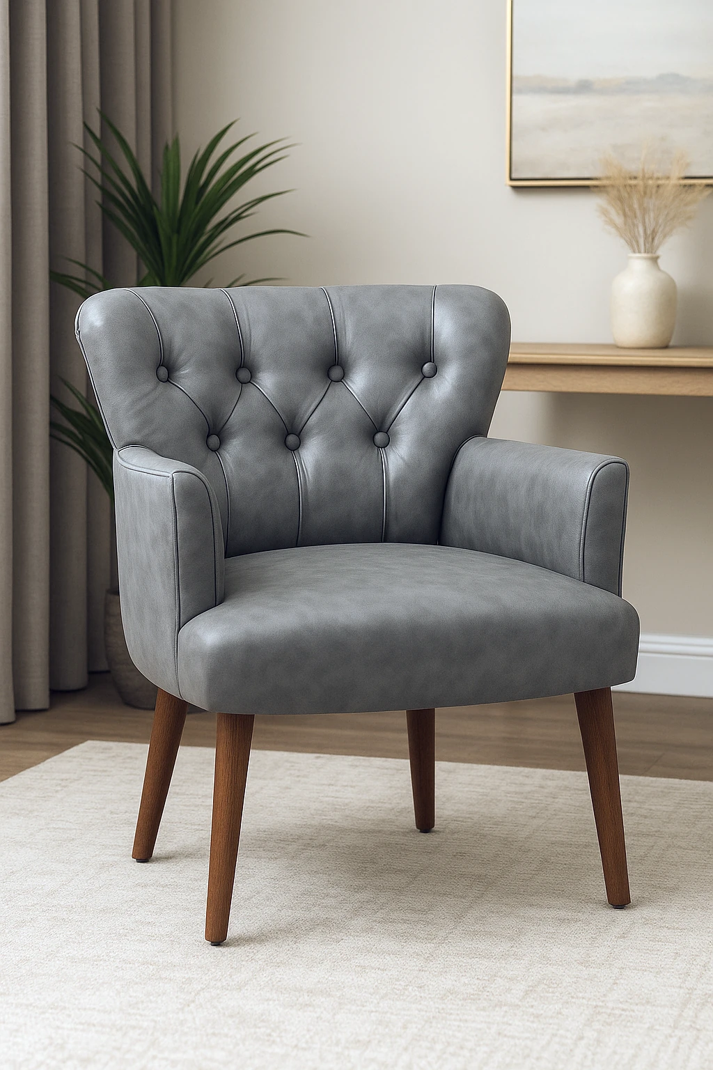 Roma - Deri Kumaş - Modern Berjer Koltuk - Gri