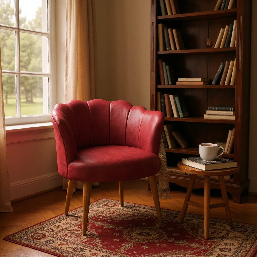 Papatya Deri Kumaş Modern Berjer Koltuk - Kırmızı