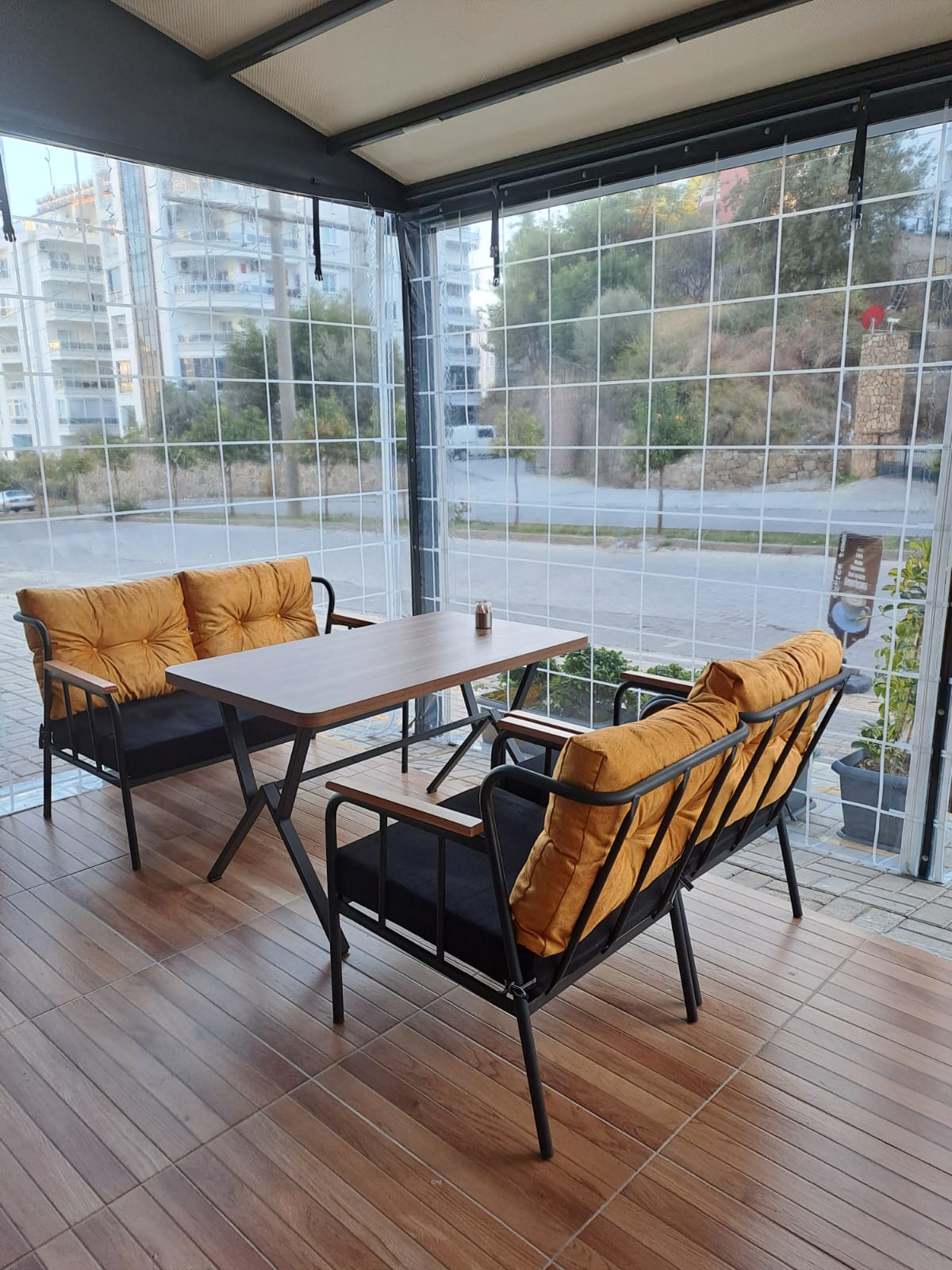 Paris Ahşap Kollu Modern Bahçe Balkon Salon Oturma Grubu Takımı - SARILI
