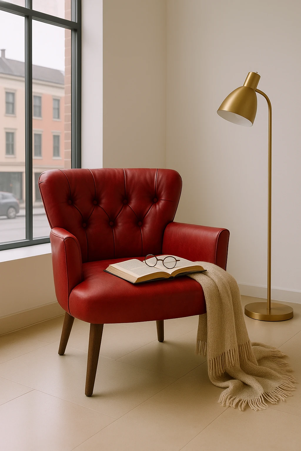 Roma - Deri Kumaş - Modern Berjer Koltuk - Kırmızı