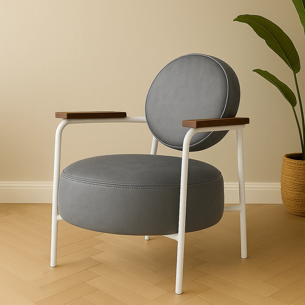 Venüs - Deri Kumaş - Modern Beyaz Metal Berjer - Gri