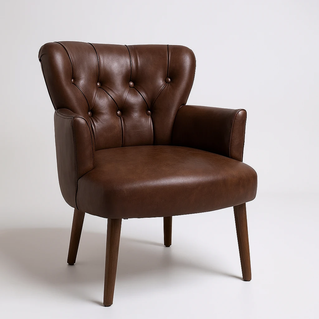 Roma - Deri Kumaş - Modern Berjer Koltuk - Acı Kahve